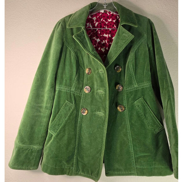 Boden Jackets & Blazers - Boden Green 100% Cotton Velvet Blazer Contrasting Magenta Foral-printed Lining 4